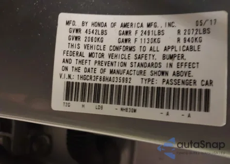 2017 Honda Accord Ex-L V6 z USA, uszkodzony, nr VIN 1HGCR3F88HA035992